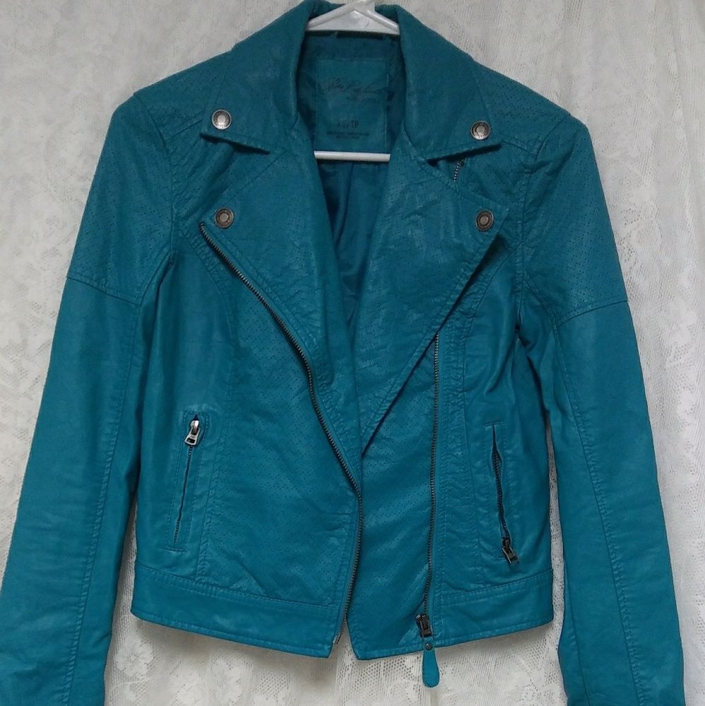 Aeropostale by PLL Aqua Vegan leather Moto / Festival/ Travel Jacket